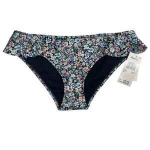 Raisins Sophia Ditzy Floral Print Ruffled Bikini Bottoms Black XS New